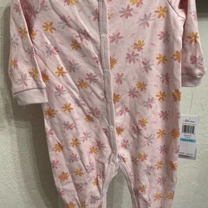 Calvin Klein Pink and Yellow Floral Infant Bodysuit Footie - 6-9 Months